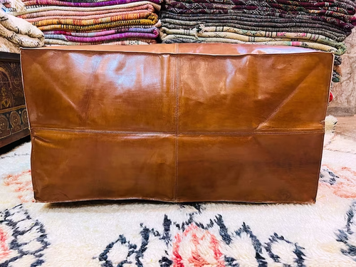 Leather Pouffe Unstuffe Moroccan Footstool Boho Ottoman Pouf 30'' Handmade Brown - Picture 10 of 10