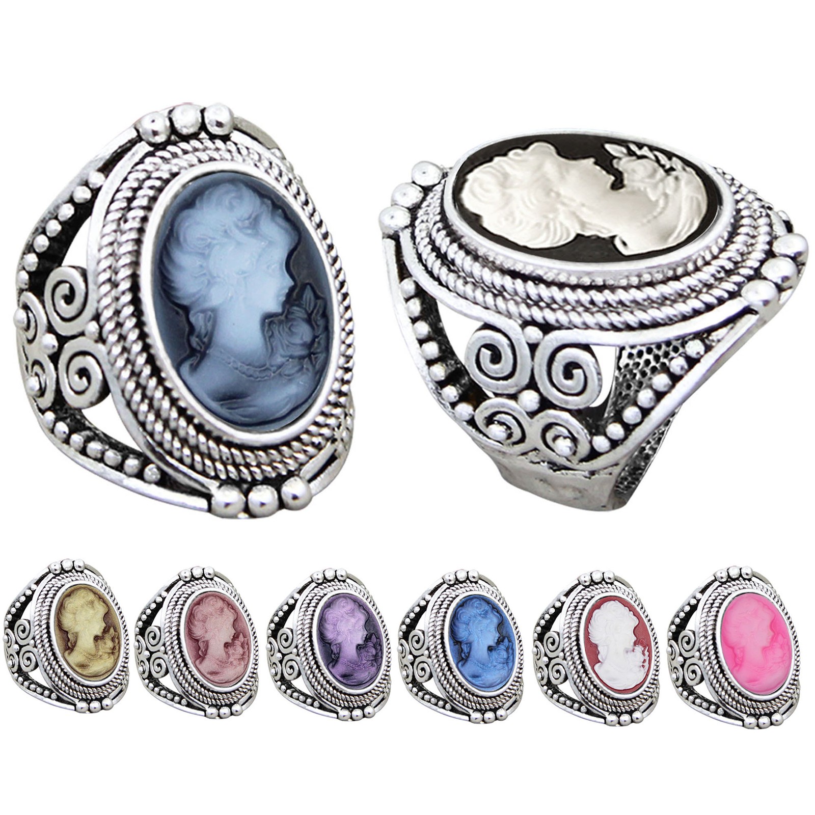 Lotto Ingrosso 10pz Anello Lady Cameo Argento Massiccio Placcato Vintage Gioielli Assortiti