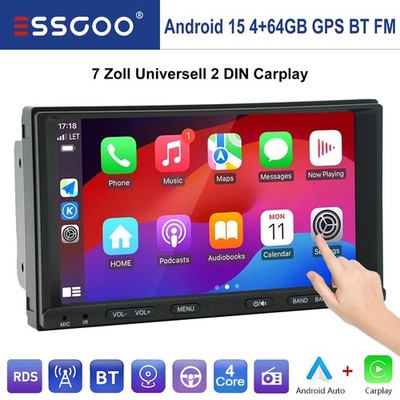 Doppel 2 DIN Autoradio Android 15 4+64GB Carplay GPS NAVI WiFi RDS Bluetooth USB