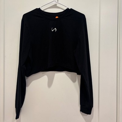 TLF Black Long Sleeve Cropped Shirt Graphic Athletic Top Active Training Medium