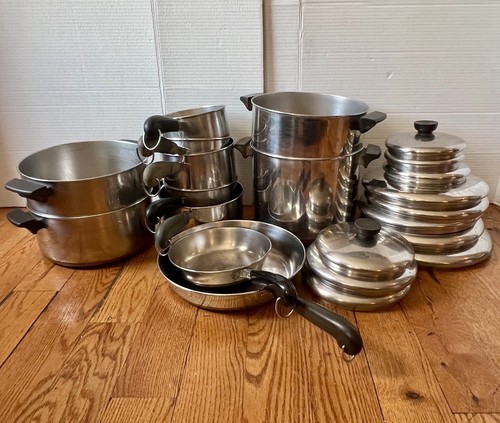 Vintage REVERE WARE 1801 Kupferboden Kochgeschirr Set 22-teilig Töpfe Pfannen Pfannen Deckel