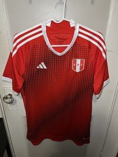 NWT MEN'S ADIDAS PERU FPF AWAY JERSEY RED/WHITE SOCCER V-NECK SZ Medium