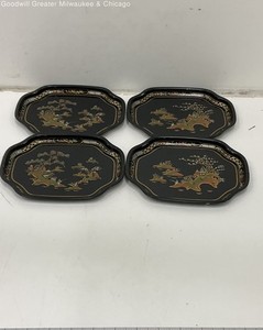 Baret Ware China Garden Hors D'Oeuvre Black Decorative Trays (Set of 4)