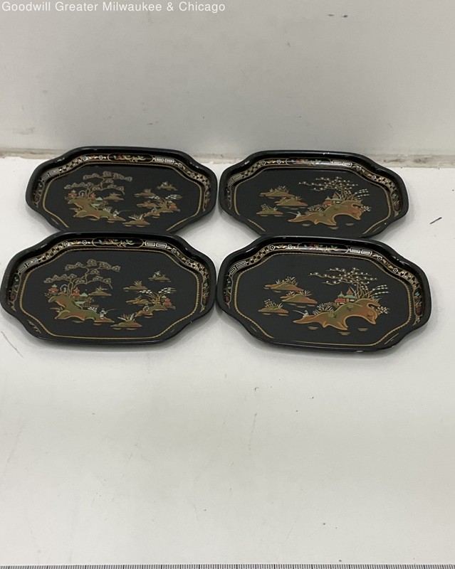 Baret Ware China Garden Hors D'Oeuvre Black Decorative Trays (Set of 4)