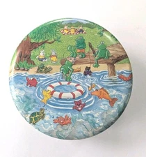 Keller Charles Ole Swimming Hole Round Collectible Tin Bunny Frog Duck Fish 5" 