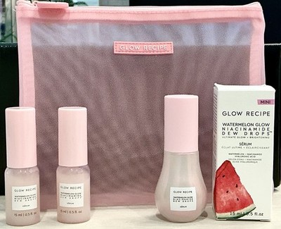 GLOW RECIPE-WATERMELON DEW DROPS SERUMS & GLOW RECIPE PINK POUCH -NIB