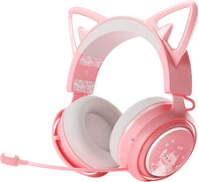 Wireless Cat Ear Headphones, Pink Gaming Headset Bluetooth 5.0 for Smartphone, R