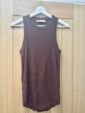 Zara Chocolate Brown Ribbed Racerback Vest Top - Size XL