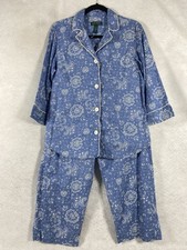 Lauren Ralph Lauren Pajama Set Women  s Medium Blue White Long Sleeve Paisley