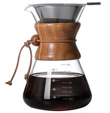 High Glass Coffee Maker With Wooden Neck Ring & Stainless Steel Filter  800ml Ca