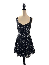 Women Polka Dot Babydoll Dress Black White Medium Retro Coquette Open Back