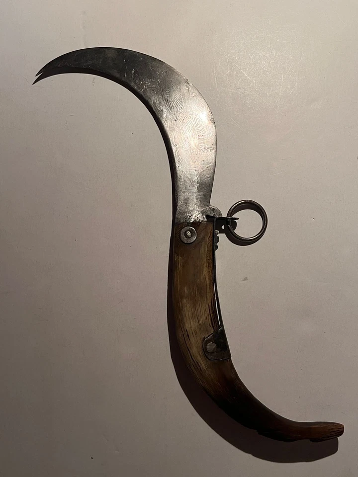 Antique Old Mexican Tranchete Beef Horn Pocket Knife Long 12" Handcrafted rare - Image 3 of 4