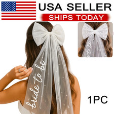 Bride Bow Veil with Pearls Clip Bridal Hair Accessory for Bachelorette Party