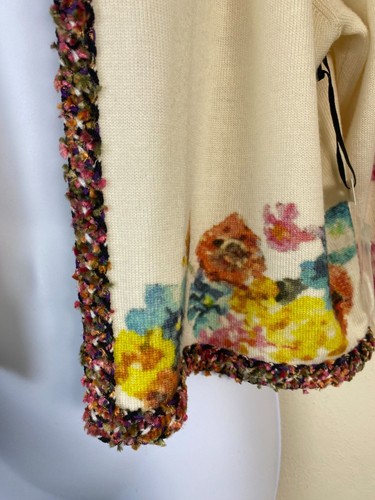 New Worth New York Wool Women Cardigan Sweater Size Large Crop Floral Open Front - Picture 14 of 16