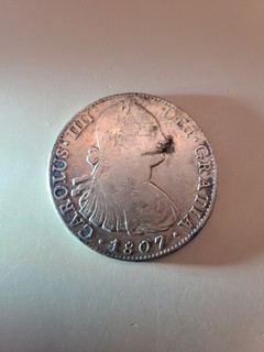 1807 Mo TH Silver Mexico Spanish Colony 8 Reales Coin Carolus IIII