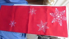 Red Table Runner, Snowflakes, Holiday, Festive 14 x 69 inch  5 ft 9 in 