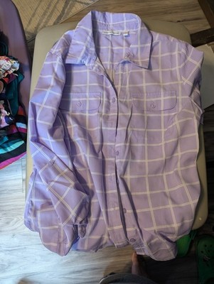 NOTATIONS BLOUSE - SIZE MEDIUM - ROLL TAB SLEEVES - 2 CHEST POCKETS - Purple