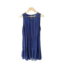 Tommy Hilfiger Dress Navy Blue Polka Dot Sleeveless Ruffle Preppy Womens Size 10