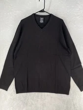 True Classic Sweater Large Black Dressy V Neck Lightweight Viscose NEW $60