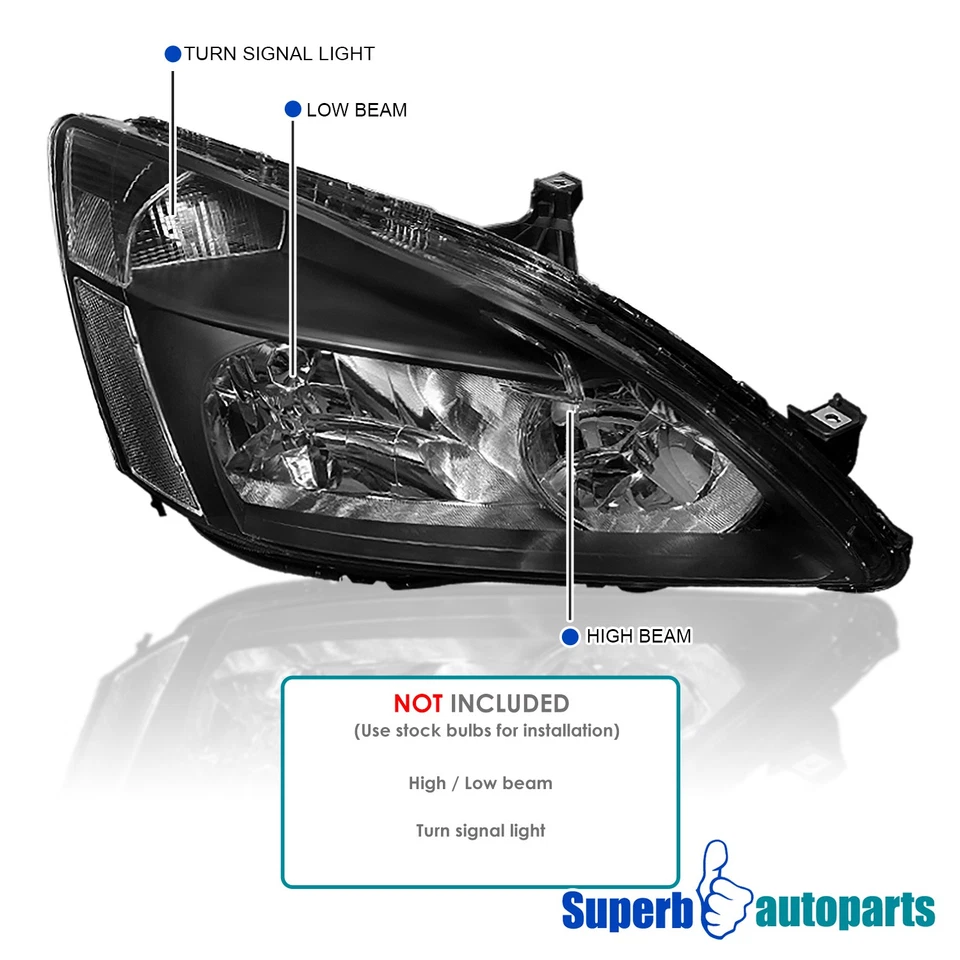 Fits 2003-2007 Honda Accord Headlights Signal Lamp Black 03-07 Replacement Foto 3 de 4