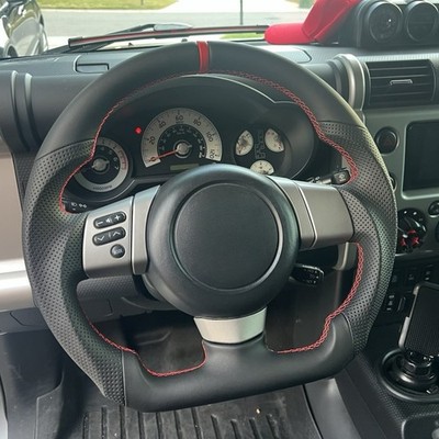 Full Leather Sport Steering Wheel for Toyota FJ Cruiser 2007-2020 Red Ring 