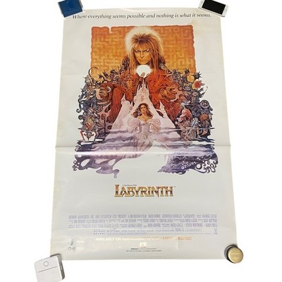 Vintage 1986 Labyrinth Movie Poster David Bowie Jim Henson VHS Promo 27x40