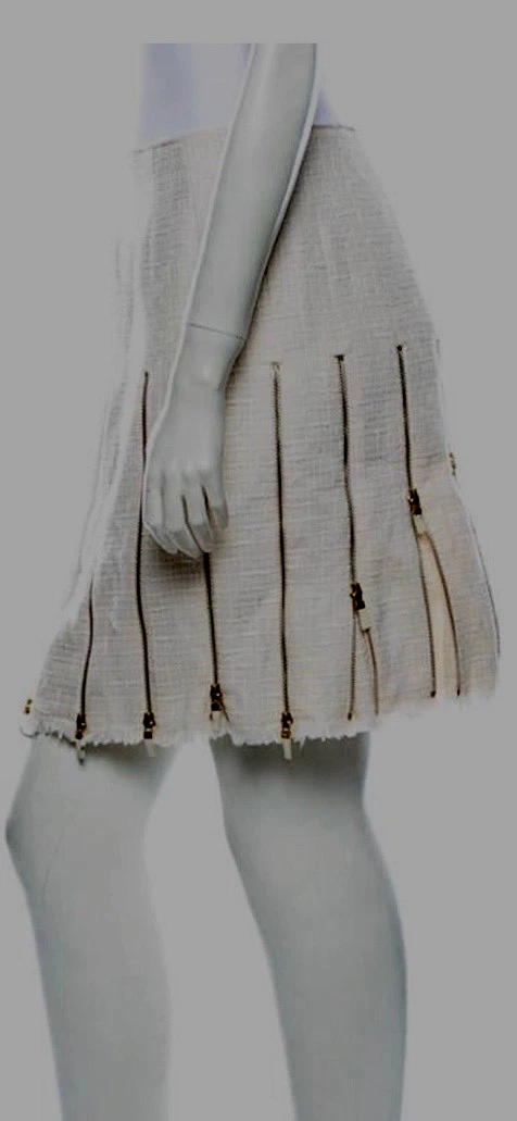Alexander McQueen — Vintage Alexander McQueen Tweed Creme Skirt With Gold Tone  Zippers Throughout M