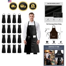 16 Pack Black Bib Apron, Waterd Resistant Unisex Aprons Bulk with 2 Pockets ...