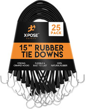 Rubber Bungee Cords with Hooks 25 Pack 15 Inch (23” Max Stretch) Heavy-Duty Blac