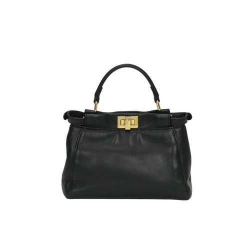 Fendi Peekaboo Small Leather Crossbody Bag Black Gold Hardware 2Way
