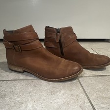 Clarks Mujer Marrón Cuero Botín Cremallera Lateral Hebilla Punta Redonda EE. UU. 9