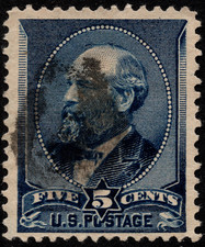 US Stamp Scott # 216 Used F-VF with Handstamped Cancel - 5 Cents Indigo Garfield