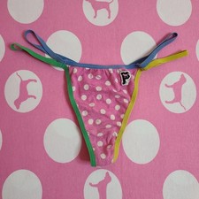 Rare VTG VS PINK Graphic Cotton Double String Thong Panty Size XS