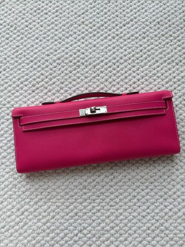 AUTH Hermès Kelly Cut  Rose Tyrien Epsom Leather Palladium Hardware Clutch-