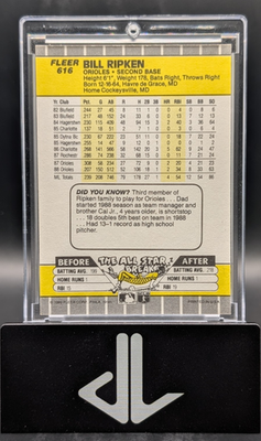 1989 Fleer Bill Ripken #616 Orioles F Face Blacked Out Error Card