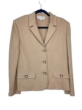 ST. JOHN Collection Button Front Notch Collar Knit Blazer Jacket Beige 12