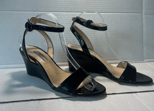 Y2K VINTAGE PRADA WEDGE PATENT LEATHER ANKLE STRAP SANDAL SIZE 39 / 9 US