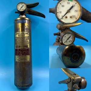 FIRE-STOP BRASS AIRPLANE AIRCRAFT TYPE A-20 MIL-E-5220A FIRE EXTINGUISHER W/BRKT