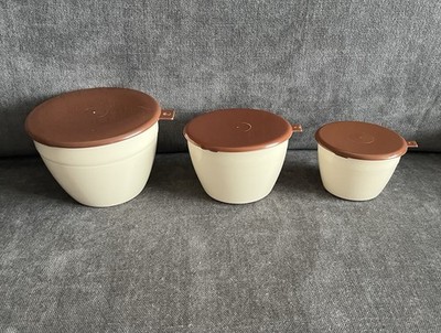   SALE Vintage Set 3x Seel Pak verschachtelte Kunststoff Deckelschalen creme braun Deckel