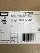 Hubbell RCT221BR Countertop Pop-Up Receptacle – 20A 125V – Brushed Brass.