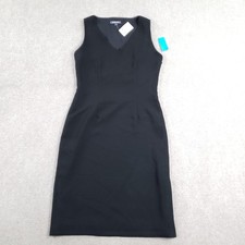 Vtg Harold's Dress Womens Sz 4 Black Sheath Sleeveless V-Neck Lined Knee Length