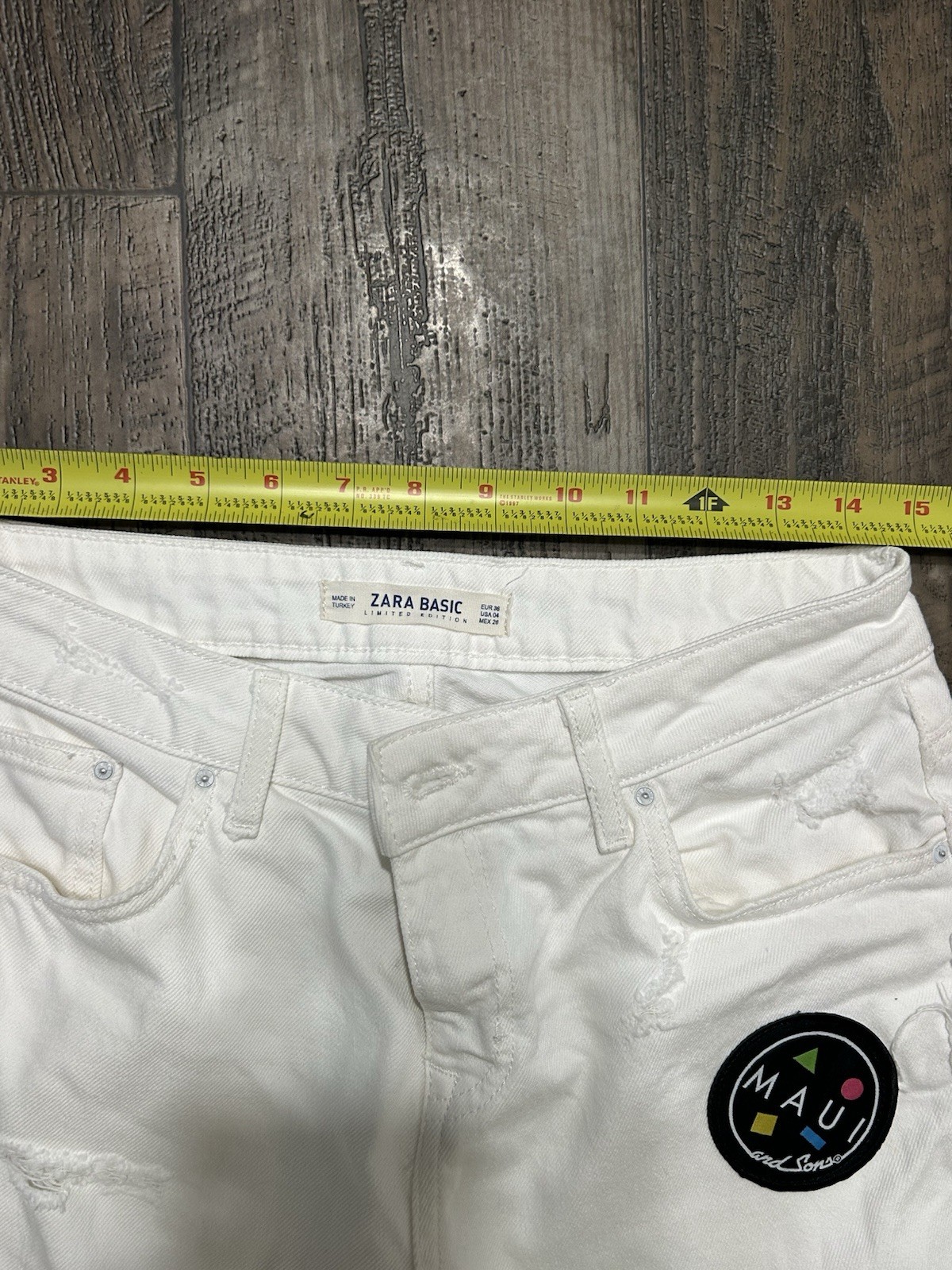 Zara Basic Women's Straight White Denim Jeans Maui and Sons Patch image 3