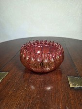 Antique Victorian Cranberry And Gold Coloured Ruffled Rim Art Glass Dish 