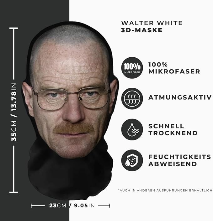 Realistische Walter White 3D-Druck Vollgesichtsmaske – Atmungsaktiv, leicht