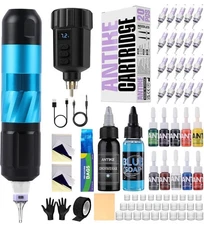 Wireless Tattoo Kit Complete Pro Tattoo Gun Kit with 1500mAh LCD Tattoo Battery