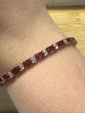 Vermeil Gold Over 925 Silver Oval Cut Ruby Tennis Lab Created Bracelet
