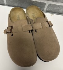Birkenstock Boston Clogs Tan Khaki Suede Soft-Footbed Women  s 39 US8 Slip-On