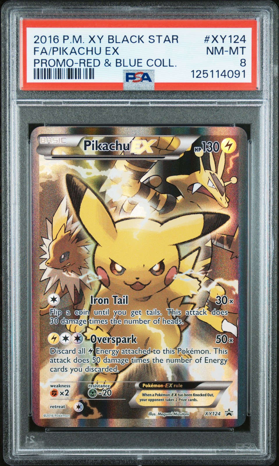 2016 POKEMON XY BLACK STAR PROMO RED & BLUE COLL FULL ART/PIKACHU EX PSA 8