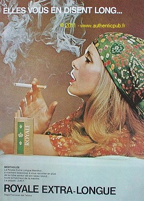 menthol cigarettes in french PUBLICITE CIGARETTES ROYALE EXTRA LONGUE MENTHOL DE 1970 FRENCH AD