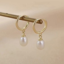 White Pearl Dangle Drop Earrings for Women
